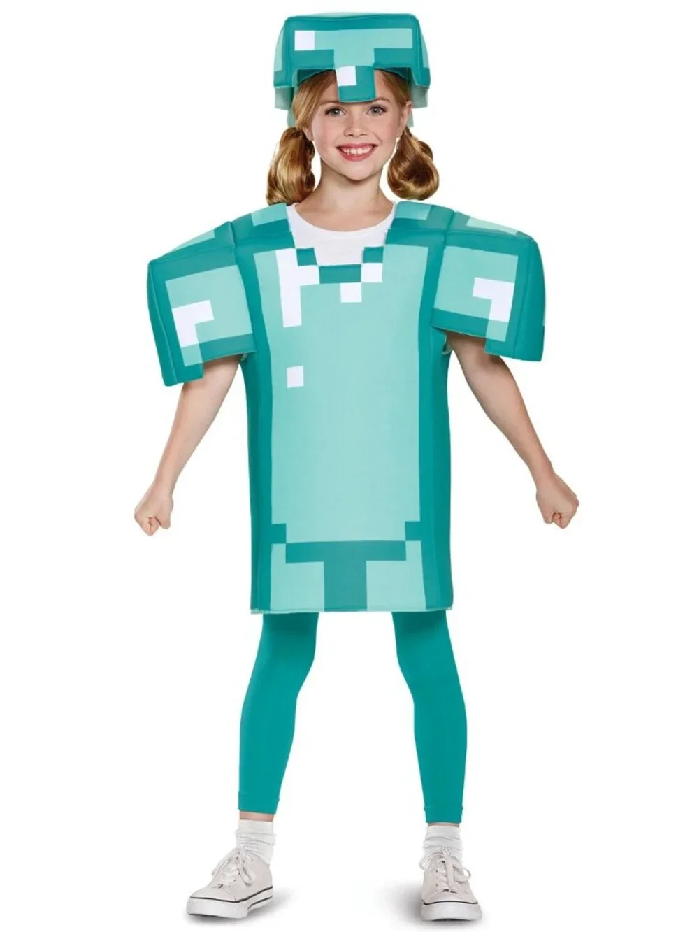 Minecraft Diamond Armor Costume Kids 4-6 Steve Alex Pixel Padded 3D Tunic Hat - Picture 3 of 6
